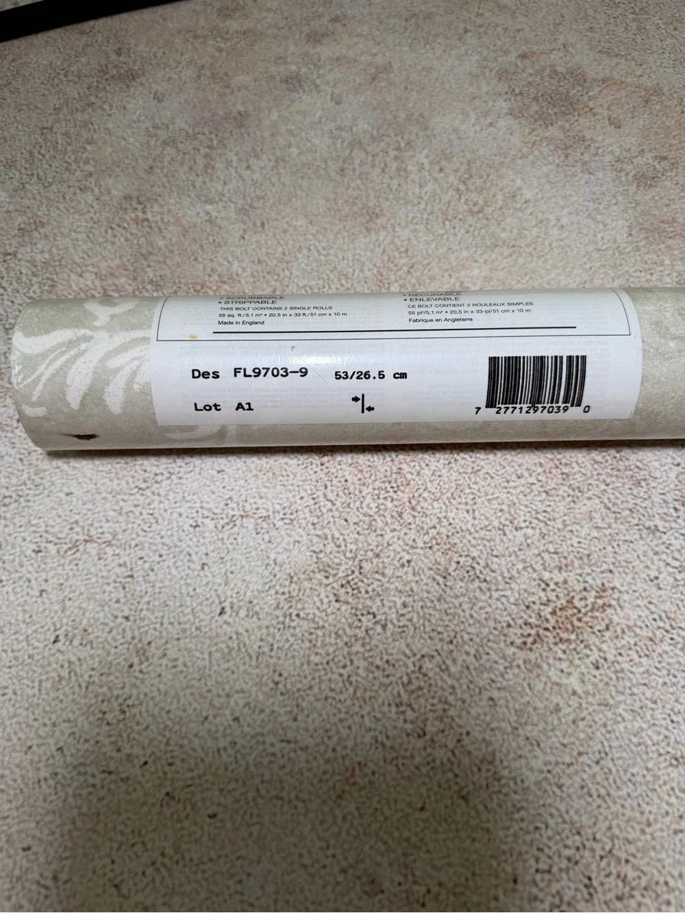 Rolled Light Green Scroll Wallpaper